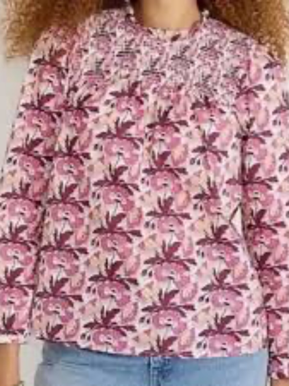 J. Crew Liberty Butterfield Poppy Cotton Blouse Medium Floral Smocked Pink - Picture 2 of 16